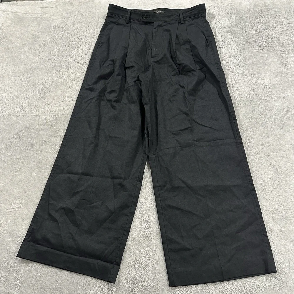 Banana Republic Dress Pants Women 12 Flare Leg Black Y2K Formal Vtg Linen Blend